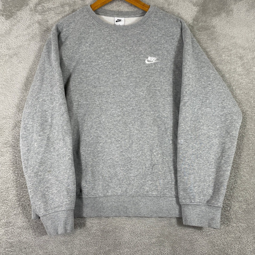 Nike‎ Crewneck Sweatshirt Mens Medium Gray Small Swoosh Logo Fleece Y2K Surf